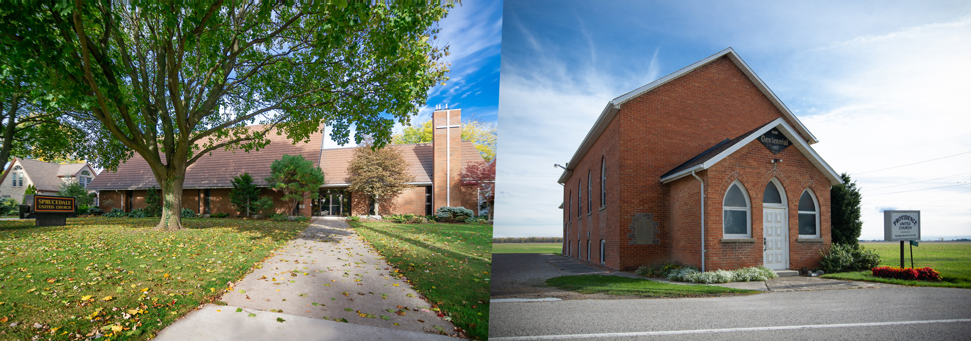 Collage of both Sprucedale and Providence church buildings